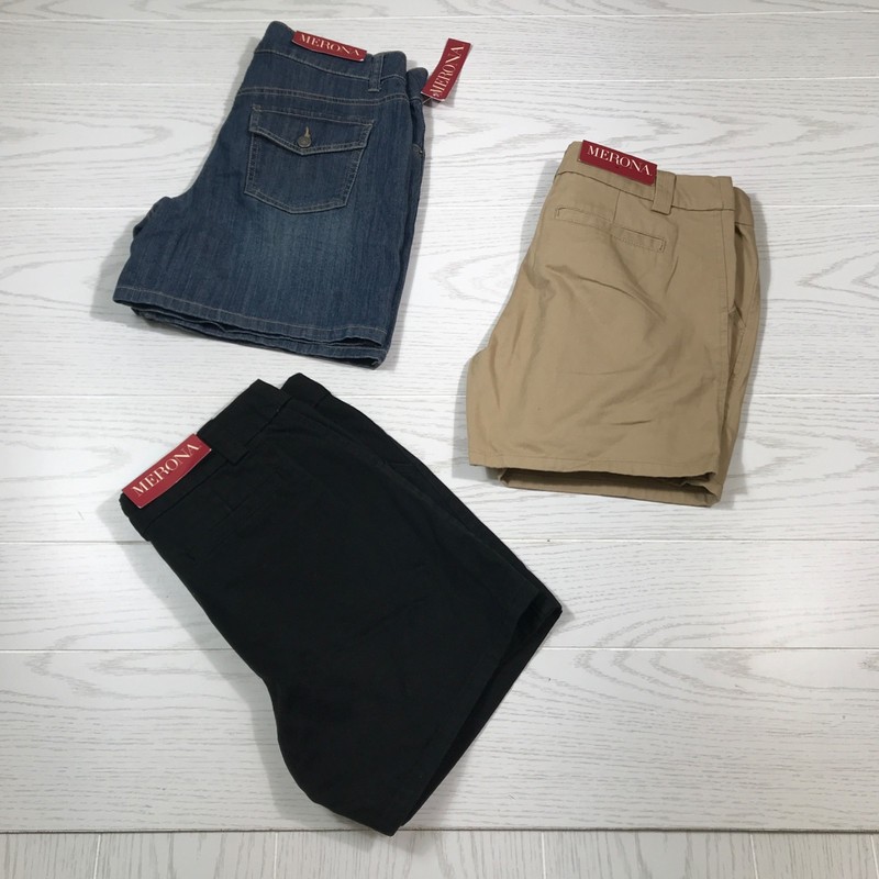 Lot of 3 Pair Merona Shorts Women 6 Cotton Twill & Denim 5″ Inseam 30″ Waist New