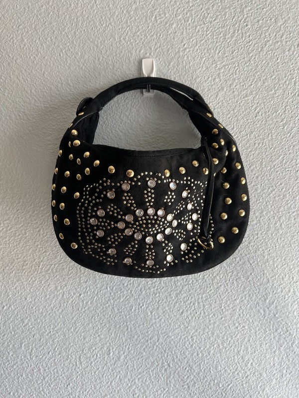 LULU Y2K hobo black,silver & gold shoulder vintage studded rhinestones Purse 10”