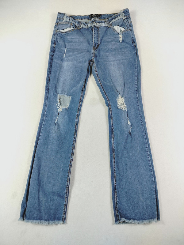 L&B Lucky & Blessed Jeans Womens 16 Mid Rise Bootcut Distressed Slit Raw Hem