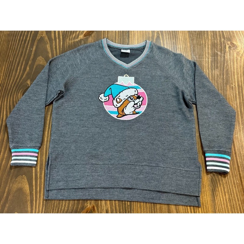 BUC-EE'S Sweater Womens XS Gray Ribbed V Neck Holiday Beaver Graphic gallery