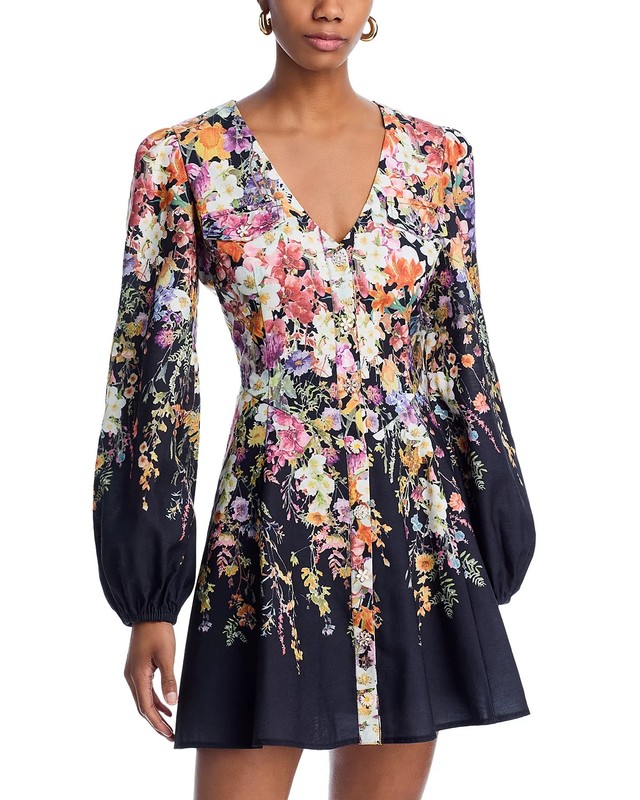 Aqua L97212 Womens Black Floral Print Fit & Flare Mini Dress Size XS