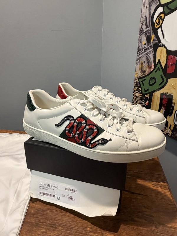 Gucci Ace Embroidered Snake Sneakers White Red Green Stripes Men’s Low Top