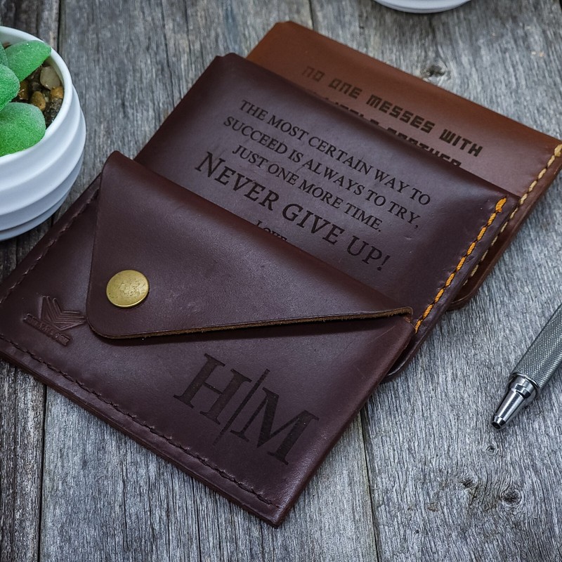 Leather Business Card Holder, Front Pocket Leather Card Holder, Holds 20 Cards gallery