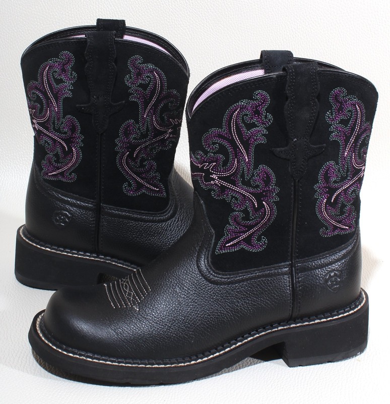 Womens Ariat Black Deertan Leather Fatbaby II Cowgirl Western Boots Size 8.5 B