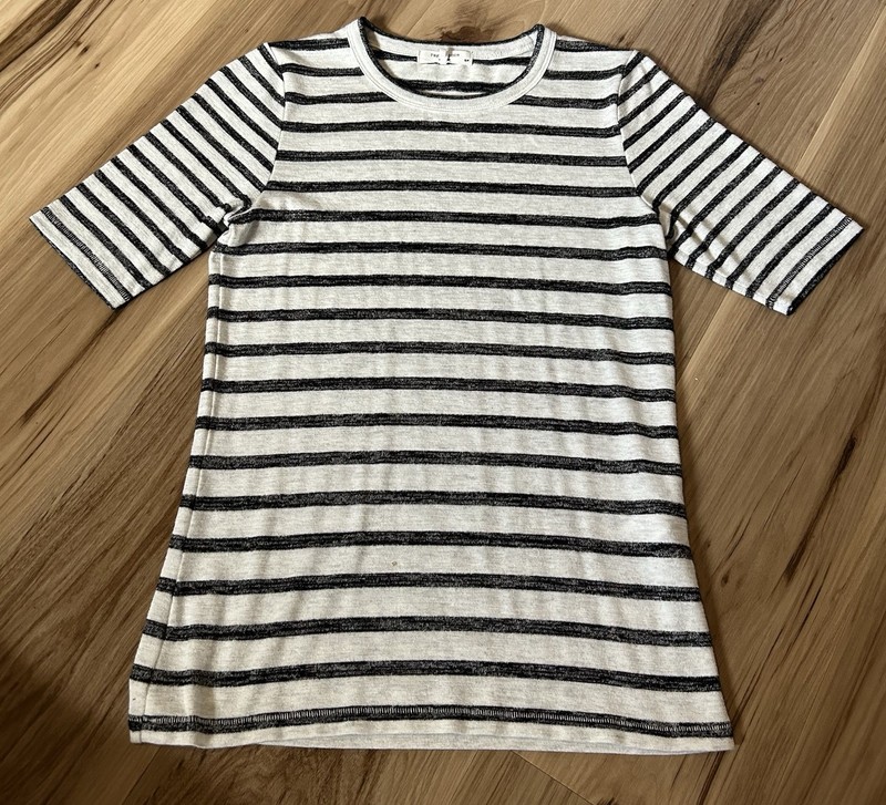 rag & bone Black & White Striped Knit Stretch Crew Neck Short Sleeve Top S/P