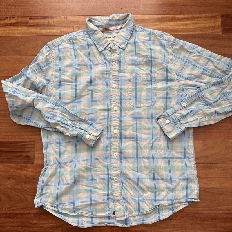 Normal Brand Louis Button Down Shirt Plaid Mens L Sky Cotton Casual