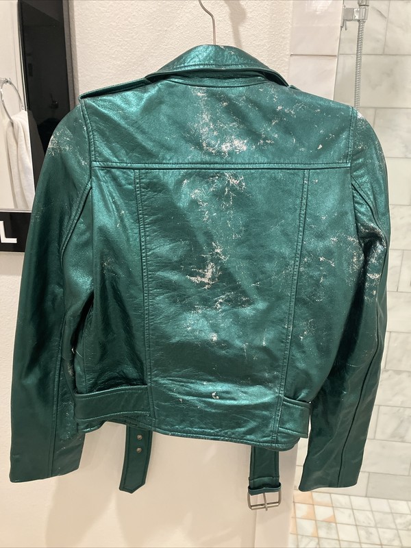 NWT WALTER BAKER Allison Emerald Metallic Green Leather Jacket XS Orig $698 WOW! gallery