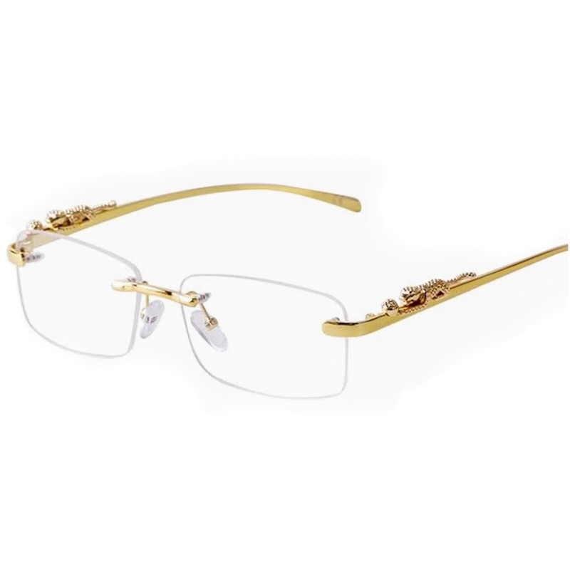 Men’s Luxury Leopard Clear Lens Gold Frame Hip Hop Retro Rectangular Glasses