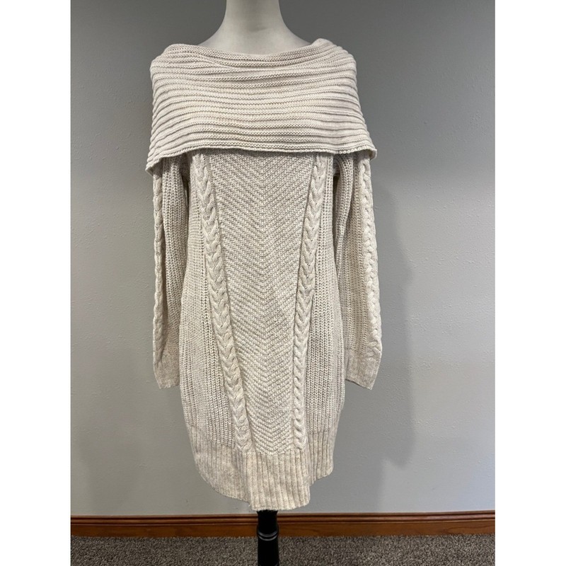 Maurices Cream Cable-Knit cowl neck long sleeves Sweater Dress size medium