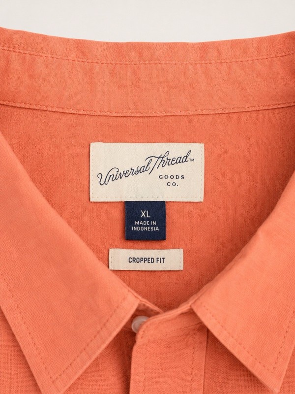 Universal Thread Men’s XL Orange Solid Cropped Button-Up Long Sleeve