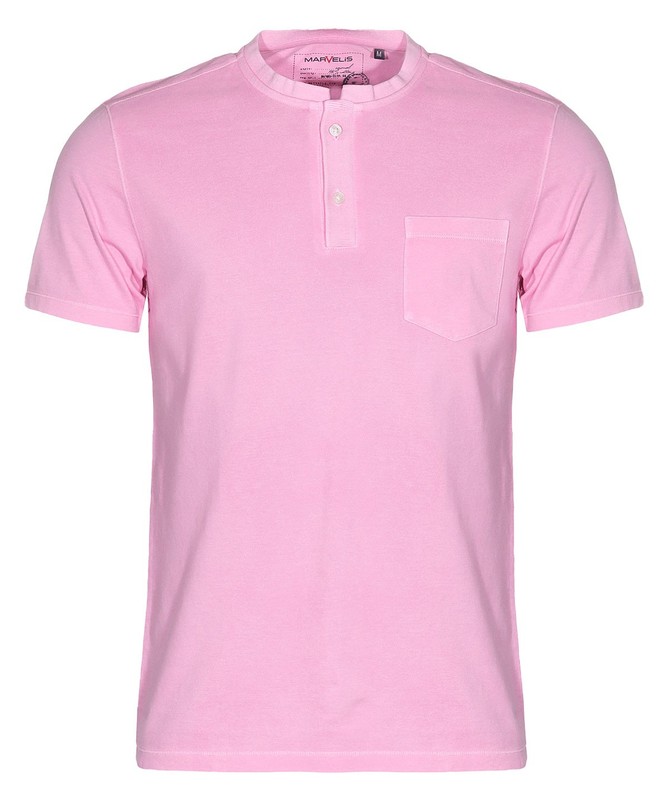 Marvelis Mens Polo Shirt Modern Fit Stand Collar Plain Pink