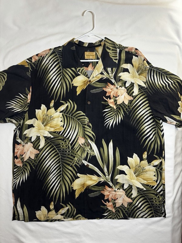 Tommy Bahama Men’s Black Silk Woven Tropical Floral Short Sleeve Button-Up XXL