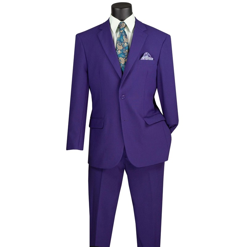 Vinci Men’s Regular Fit 2-Piece Solid Color Suit Purple