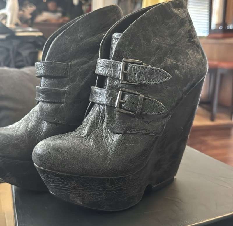 Mia Limited Edition Leather Platform Wedge Ankle Boots Double Buckle US 8