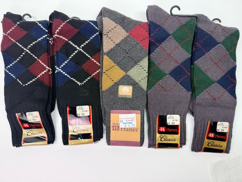 5 Pairs Of Hanes Vintage Argyle Dress Socks 10-13 MENS Made In The USA NWT
