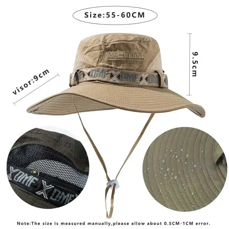 Summer Men Bucket Hat Outdoor UV Protection Wide Brim Panama Safari Hunting gallery