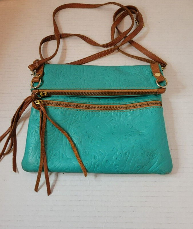 Vera Pelle Tooled Crossbody Made in Italy Teal Coloured Bag(PURSE48-M-60