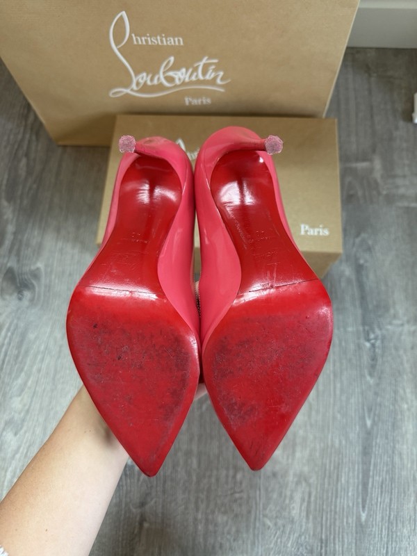 Christian Louboutin Pink Patent Leather Pointed Toe Pumps Slip On US 10 gallery