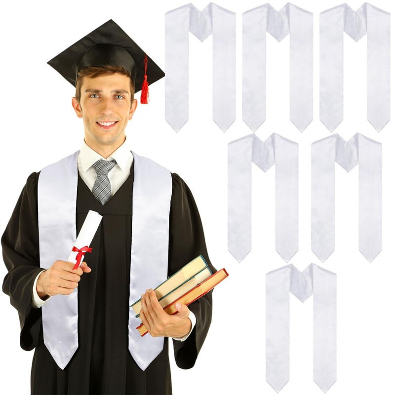 MoDooris 6 Pieces 70 Inch Graduation Stoles White 2026 Unisex Adult Graduatio…
