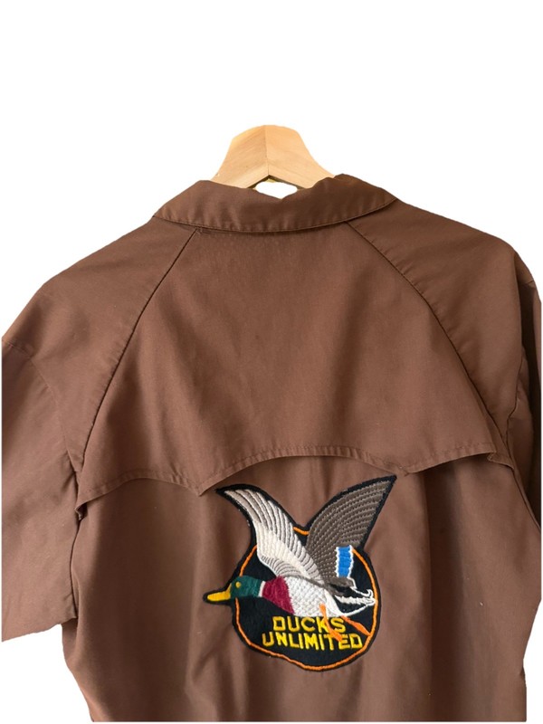 RARE 1950’s Men’s Brown Full Zip Short Jacket Embroidered Ducks Unlimited Logo gallery