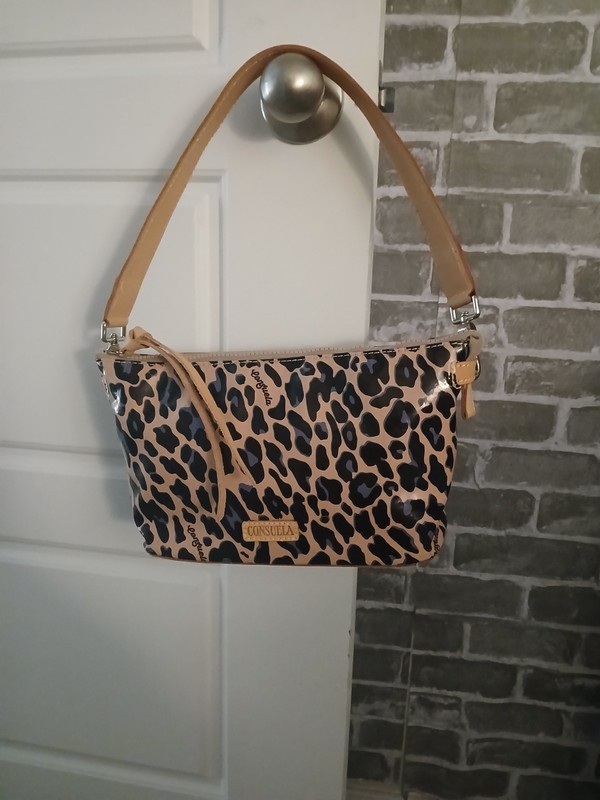 Consuela Tan/Black Animal Print Shoulder Bag Zip Top Tan Strap Silver HW