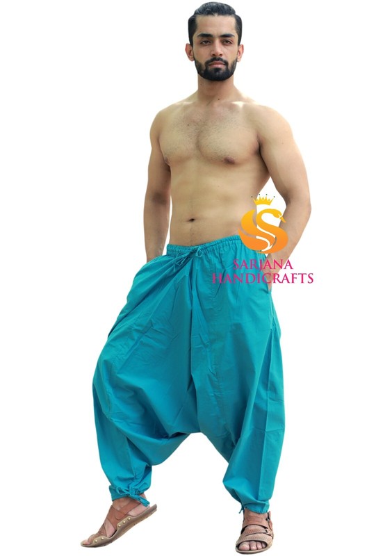 Men Women Cotton Solid Turquoise Harem Pants Gypsy Hippie Drop Crotch Trouser gallery