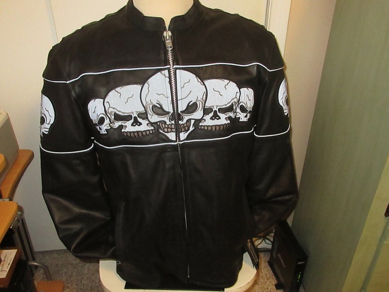 Xelement Leather Motorcycle Jacket With Skulls mens new wt size-large