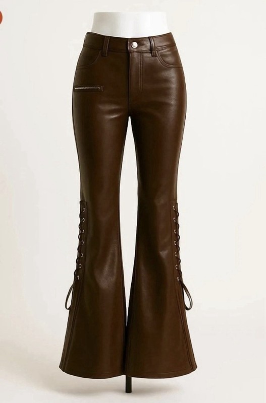Women Brown Leather pants genuine Leather Pant Biker pant Cowhide High Waist