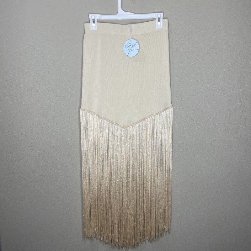 Cloud Ten Women’s Medium Skirt Cream Beige Knit Skirt Long Tassel Fringe NWT