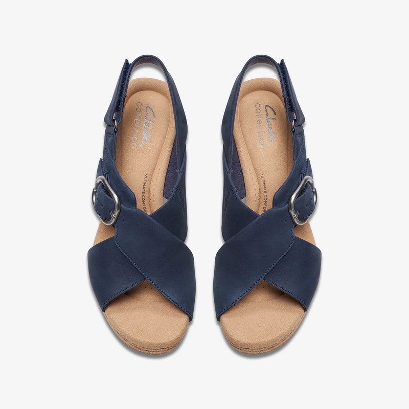 Clarks Giselle Dove Wedge Sandal Slingback Straps Navy Nubuck Women's 7 Medium gallery