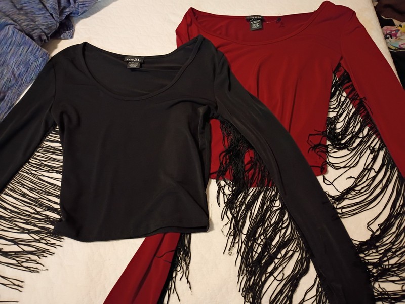 rue21 Two- Long Sleeve Crop Tops~ with Fringe Detail
