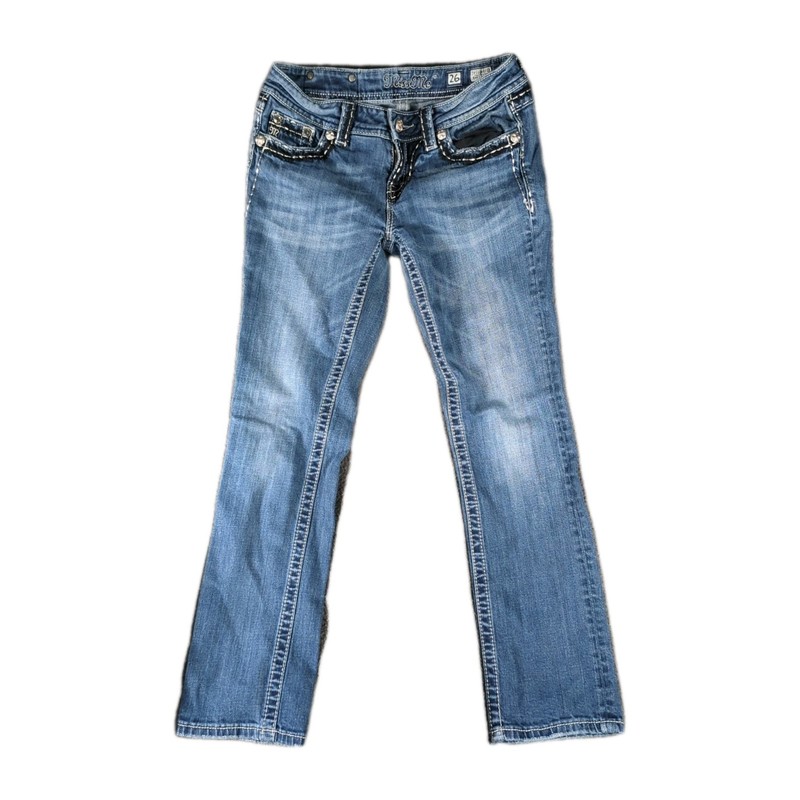 Miss Me Jeans Womens Size 26 Medium Wash Capri Flap Pocket Embellished 26×28