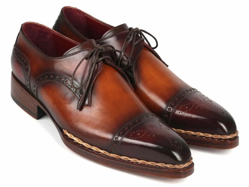 Men Handmade Brown Leather Oxford Shoes Cap Toe Lace-Up Formal Dress Shoes