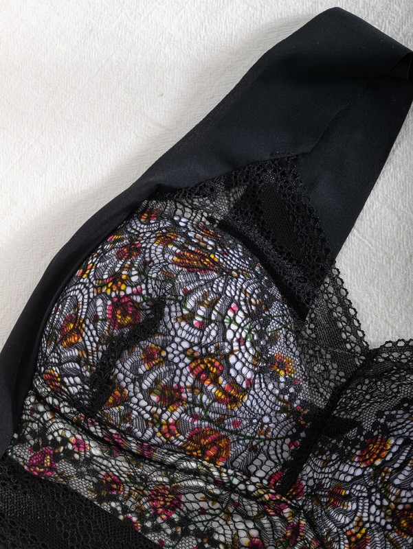 Floral Lace Wireless Full Coverage Bra Wide Strap Plus Size Comfort Bralette gallery