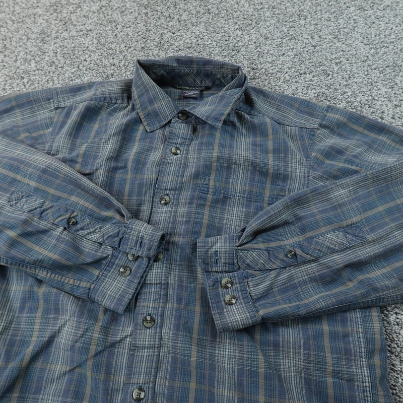ExOfficio Shirt Mens M Blue Performance Button Up Long Sleeve Outdoor Hiking Top