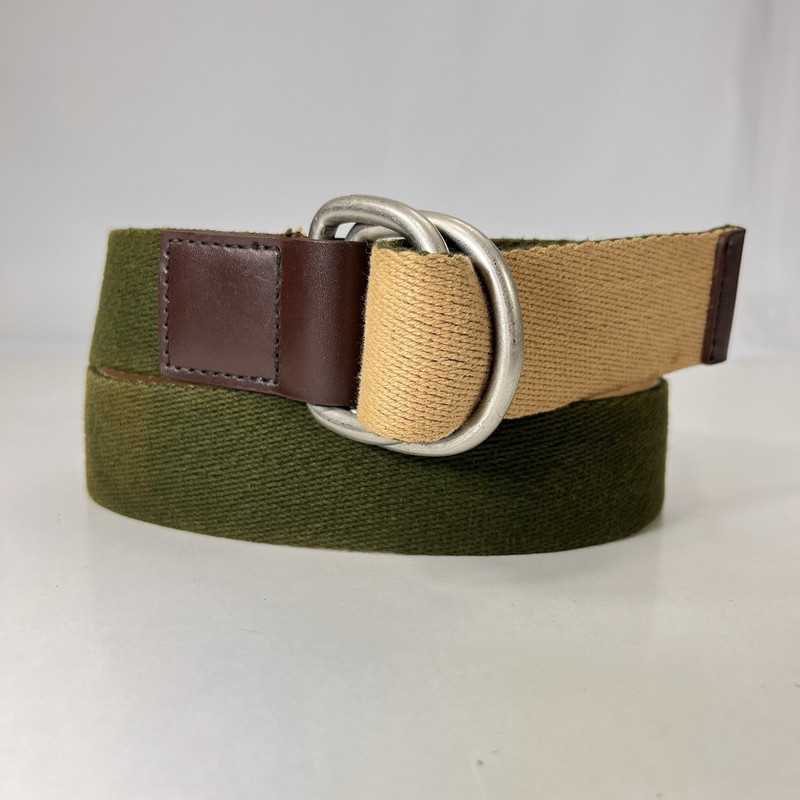 Green & Beige Reversible D-Ring Belt – Genuine Leather Trim – Size 36