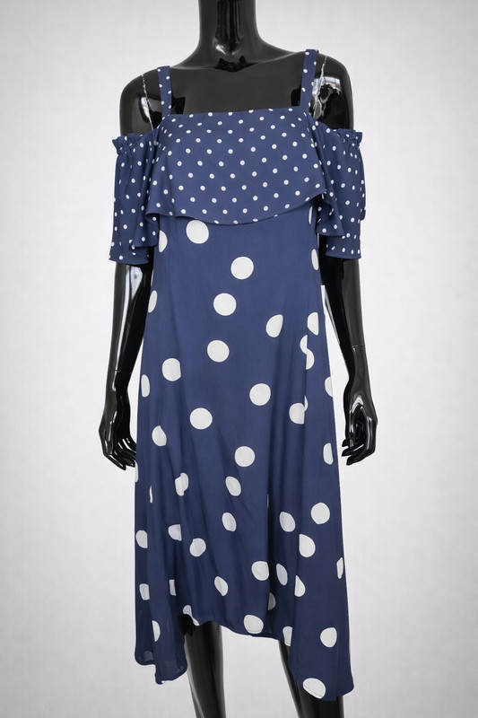 Roman Originals Navy Polka Dot Dress Size 18 Off Shoulder Midi Dress New