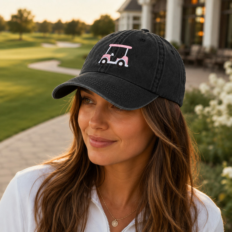 Embroidered Golf Cart Baseball Hat, Country Club Sporty Dad Cap gallery
