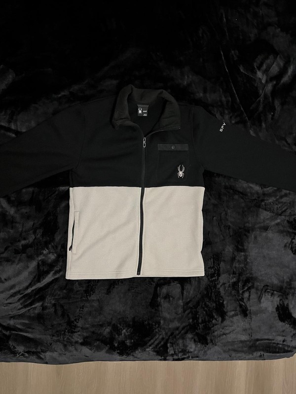 Spyder Fleece jacket Men Size S Colorblock Black cream Full Zip Waffle knit
