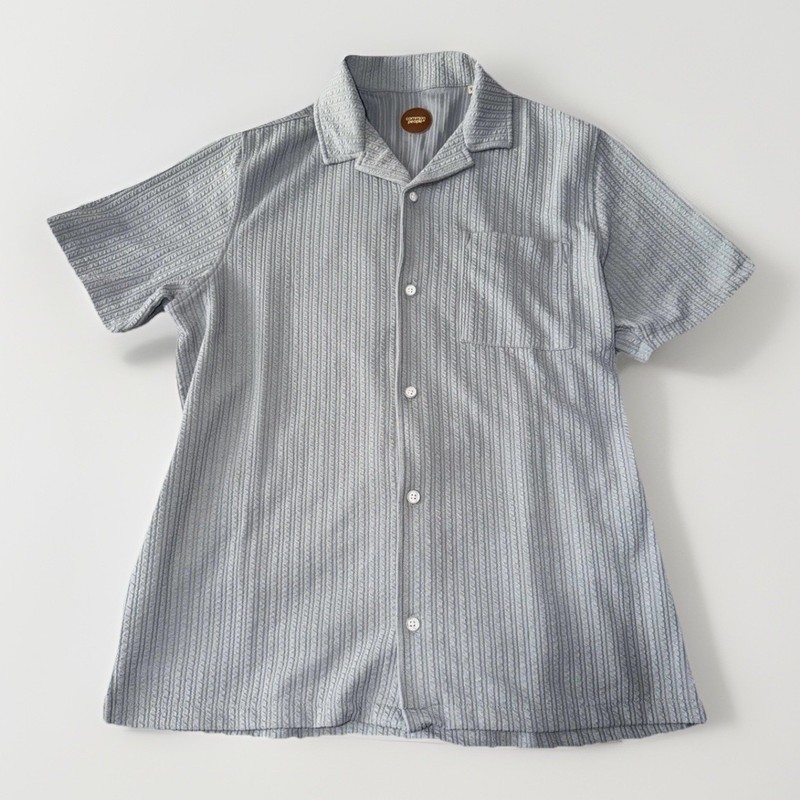 Common People Mens XL Gray Textured Button Up Camp Collar Casual Shirt Retro