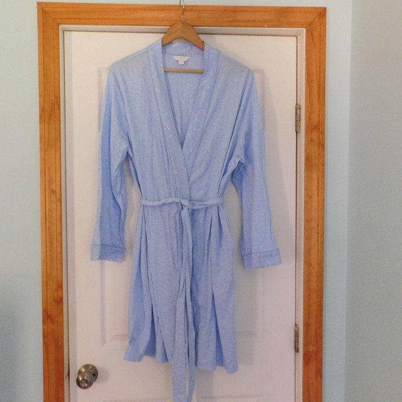 Charter Club Women’s Robe Cottom Robe Blue Floral Attached tie Long Sleeve 2X