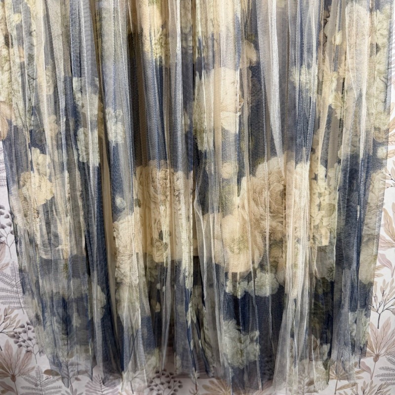 Origami by Vivien Floral Tulle Maxi Skirt Cream Blue Romantic Cottagecore Size L gallery