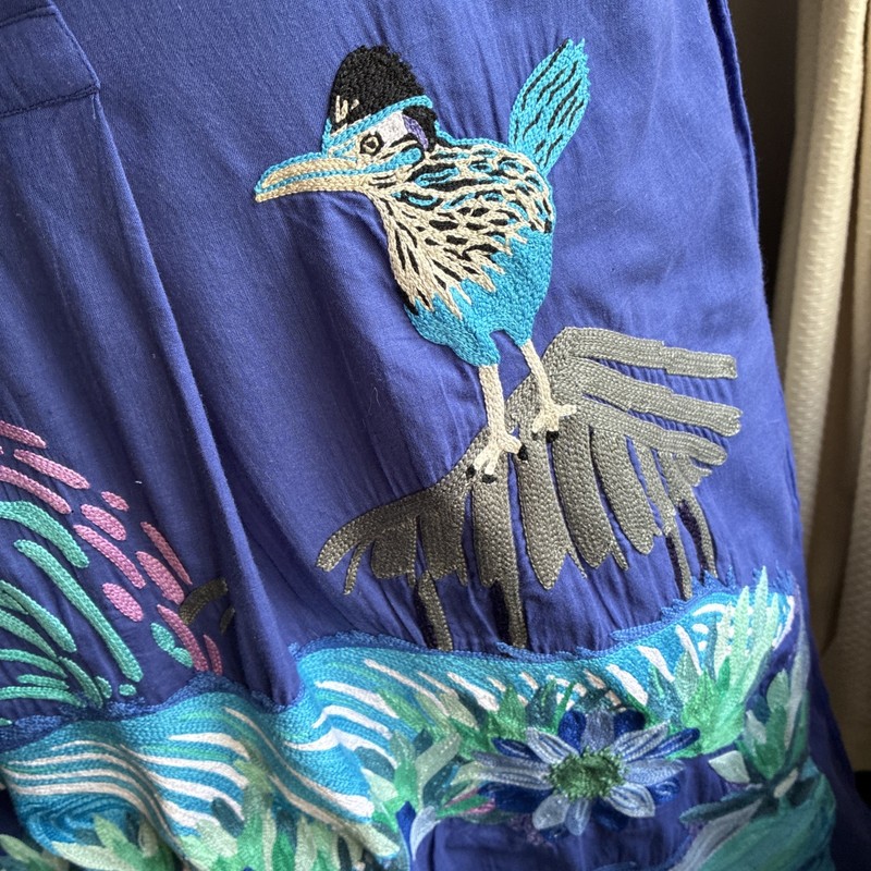 KILOMETRE PARIS Blue Lagoon Cotton Embroidered aquatic scene Shirt Dress M gallery