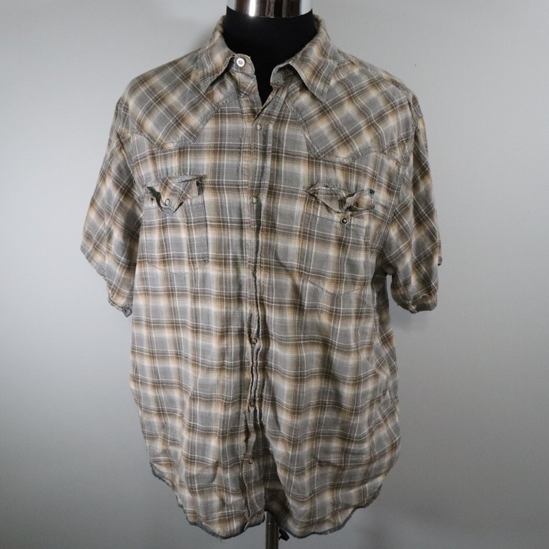 Route Sixty Six Shirt Mens XL Western Cowboy Rodeo Pearl Snap Plaid Short Sleeve