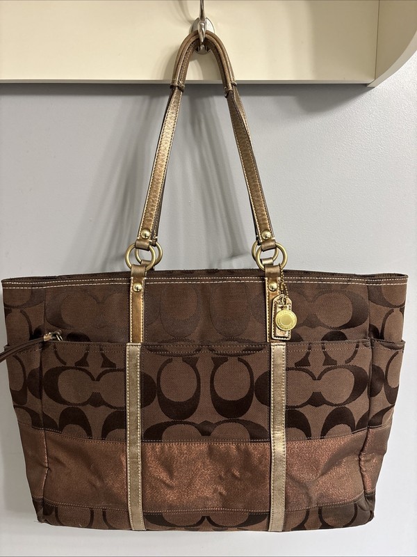Coach Choco Signature C Stripe Copper LG Diaper/Tote Bag MATCHING Wallet! gallery