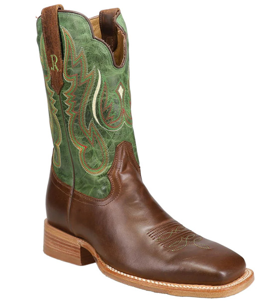 R. WATSON Vintage Green Embroidered Wide Square Toe Cowboy Boots SIZE 9D