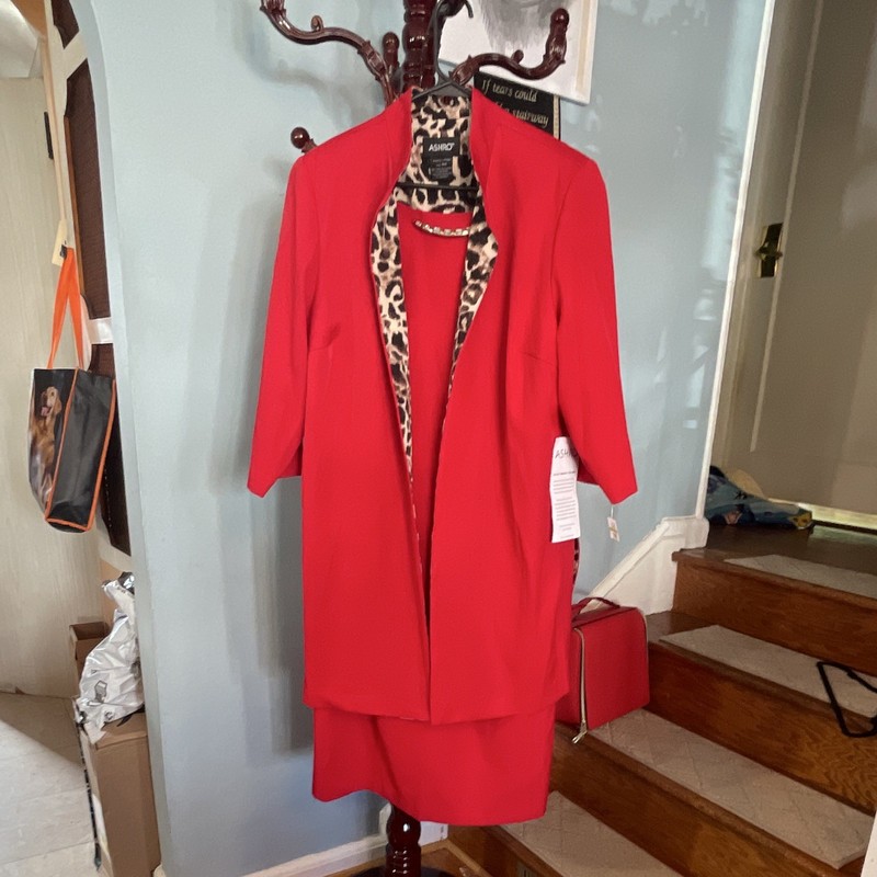 Ashro 2-Piece Outfit Set Dress & Jacket Red 18 Scoop Neck Zip Chain Accents gallery