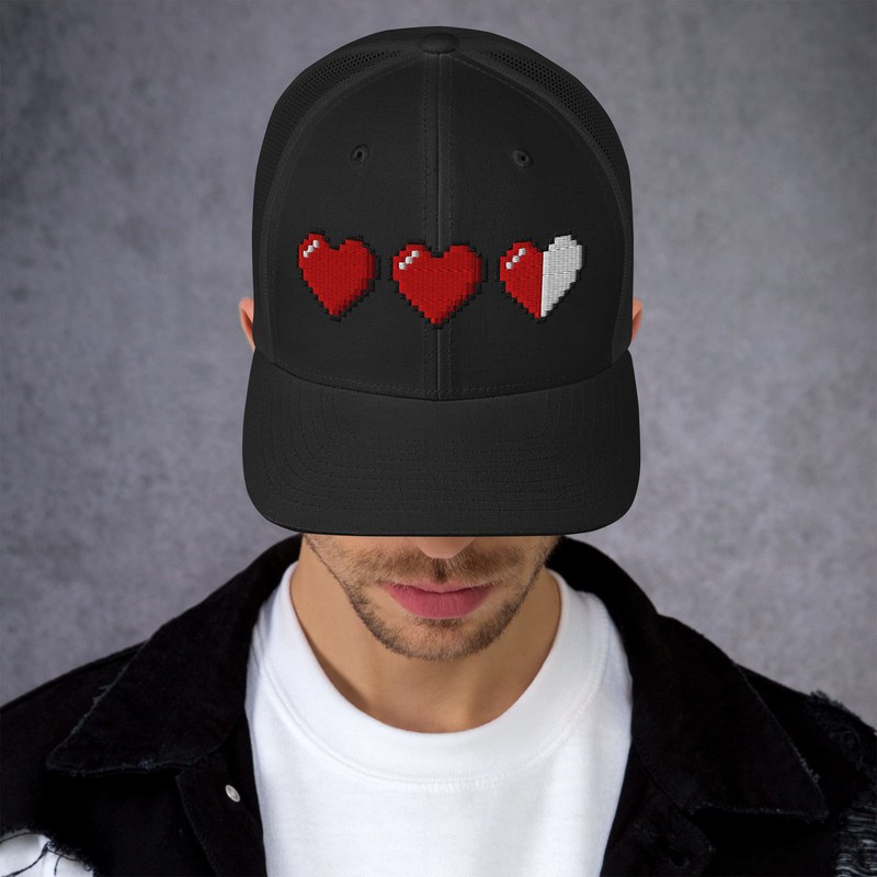 3 Heart Meter Retro 8 Bit Video Game Pixelated Trucker Cap Snapback Hat gallery