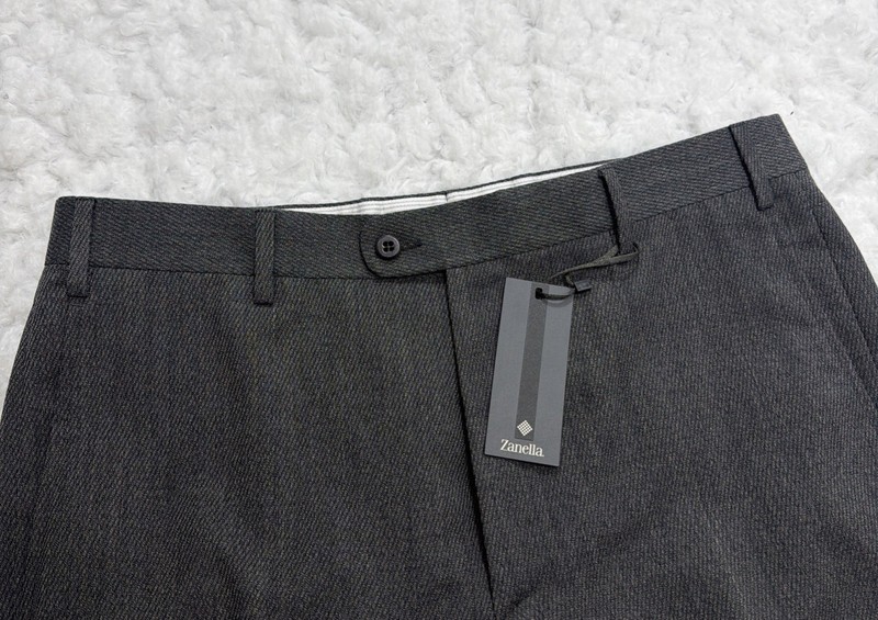 ZANELLA “Todd” Wool Dress Pants Textured Dark Gray Straight Leg Italy Sz 35 New!