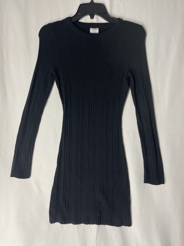 Cotton On Variegated Stretch Rib Bodycon Midi Dress SZ S Black Minimalist